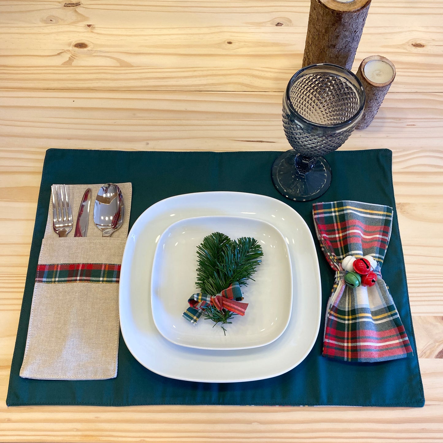 Individual de mesa reversível pack com 2und. tartan branco