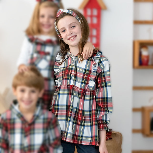 Túnica menina tartan branco
