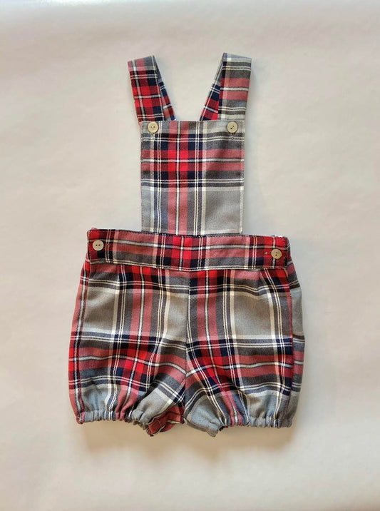 Jardineira fofo tartan cinza bebé menino