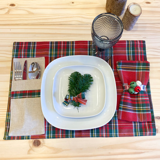 Individual de mesa reversível pack com 2und. tartan vermelho