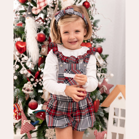 Jardineiras tartan cinza bebé menina